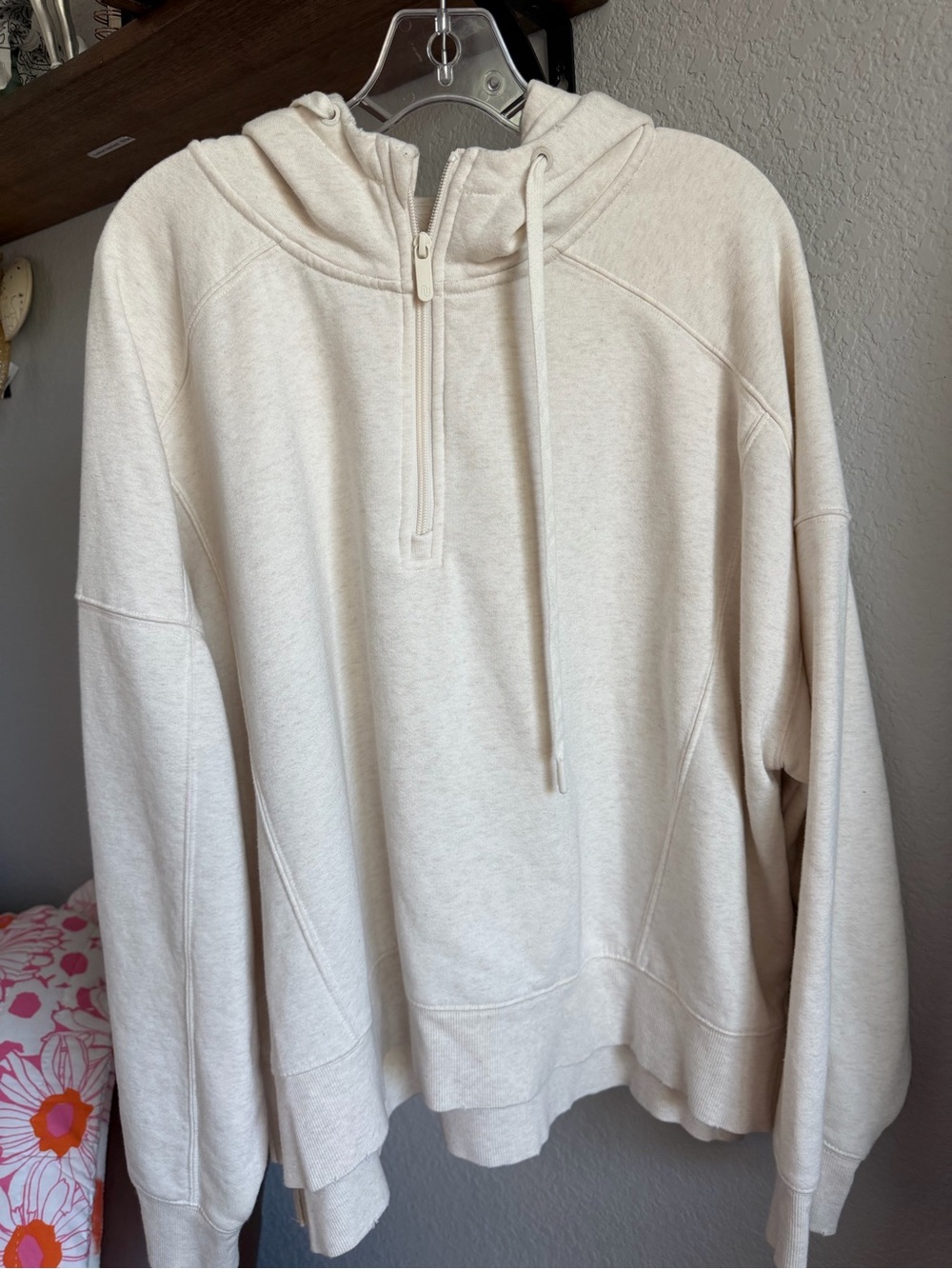 nuuds Vintage Fleece Quarter Zip Hoodie in Heathered Bone